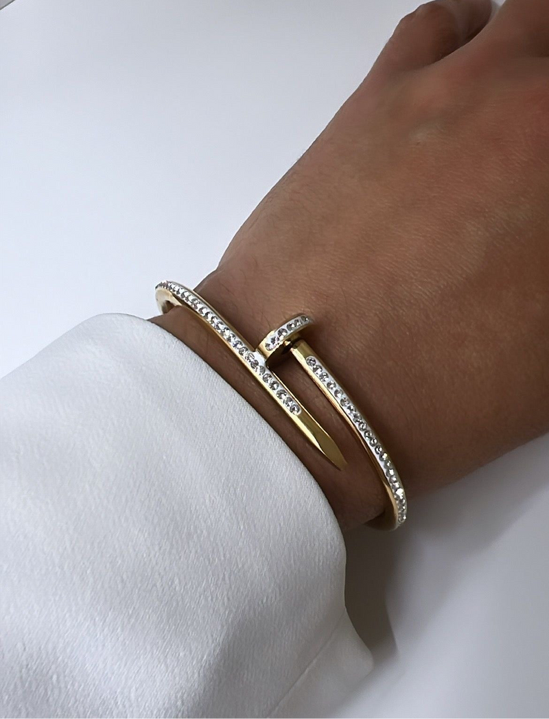 Bracelete Prego Clássico Cravejado Banhado a Ouro 18k